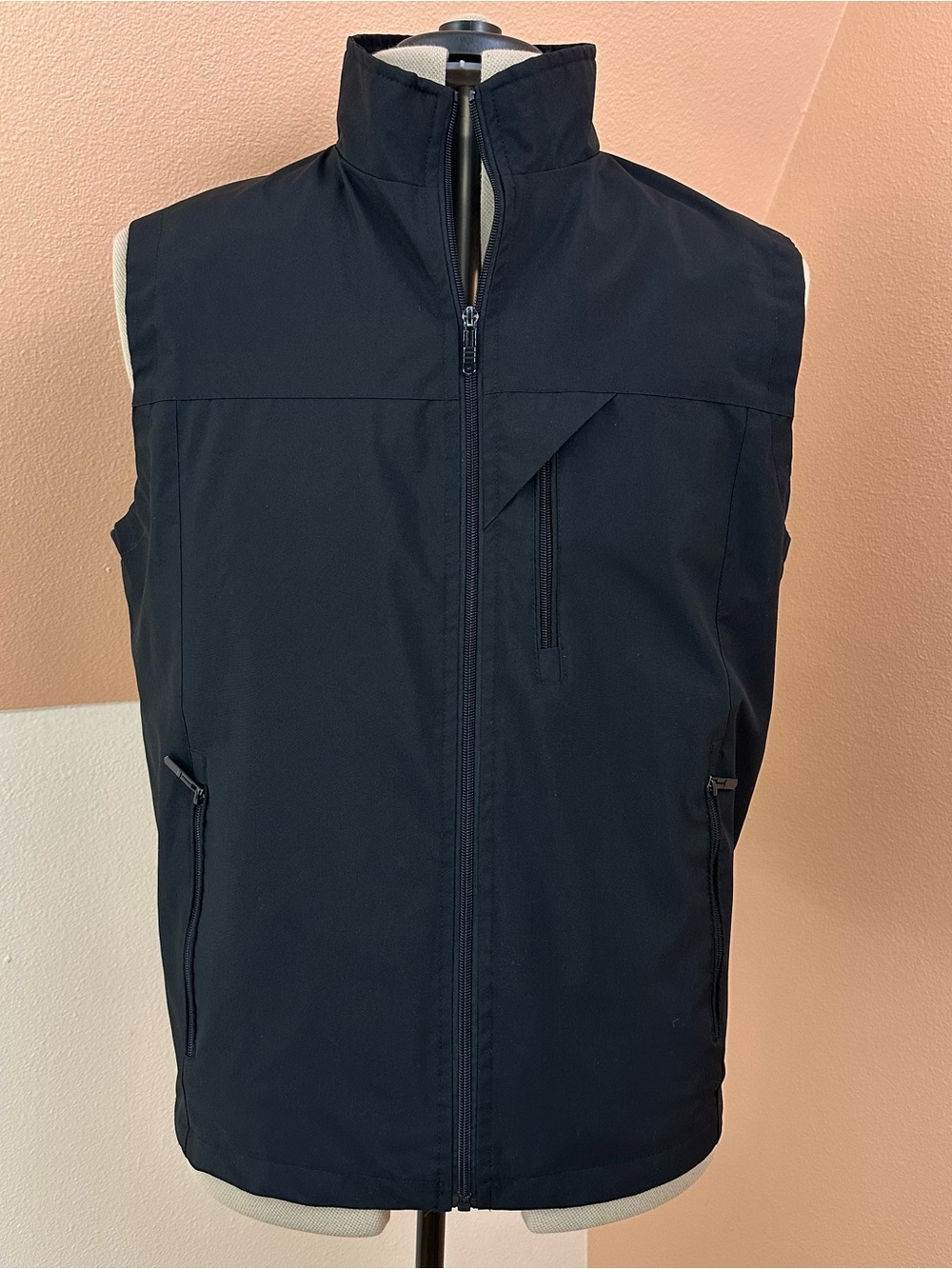 Windproof Black Zip Front Vest Mens XL Mesh Lined Sleeveless Jacket Lightweight